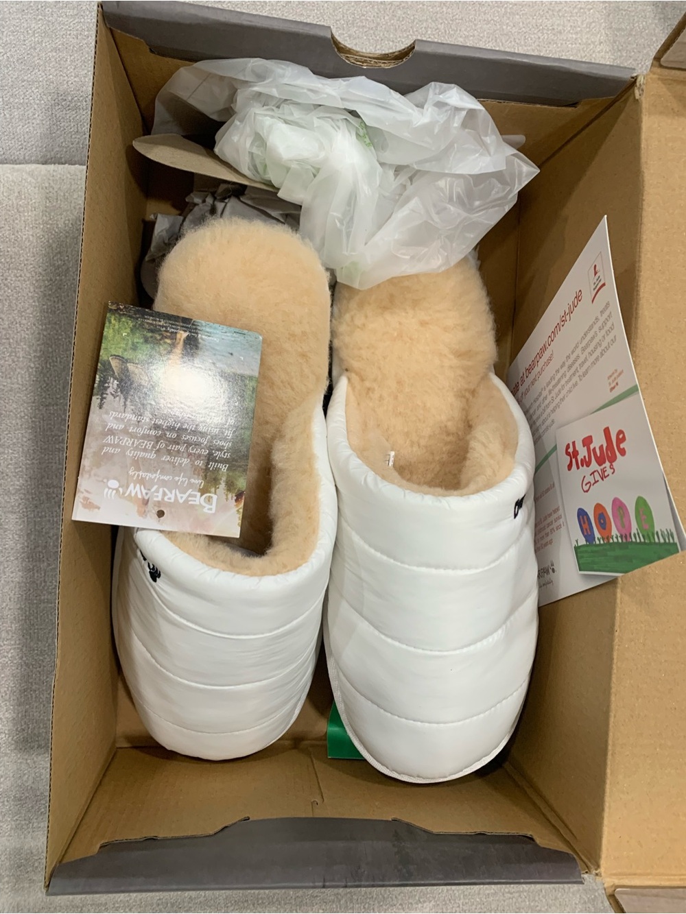 BearPaw Women's White Puffy Slippers with Shearling Lining 7